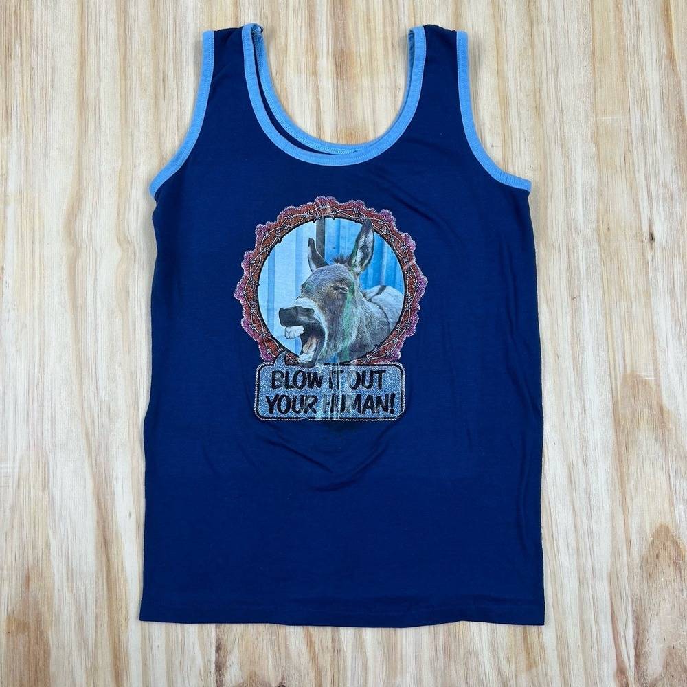 Vintage 70s Tank Top T-Shirt Blue Donkey Ass Funny Humor True Vintage‎